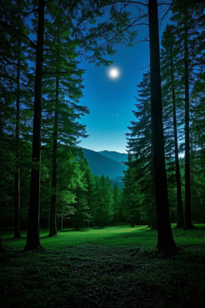 Forest nature under moonlit nightの素材