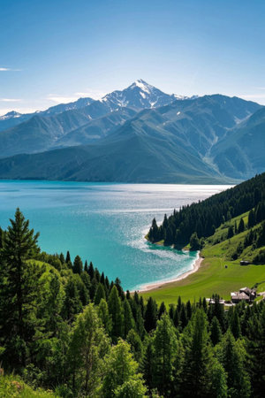 Panoramic natural scenery of alpine lakesの素材