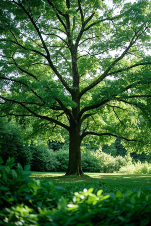 Natural landscape under green treesの素材