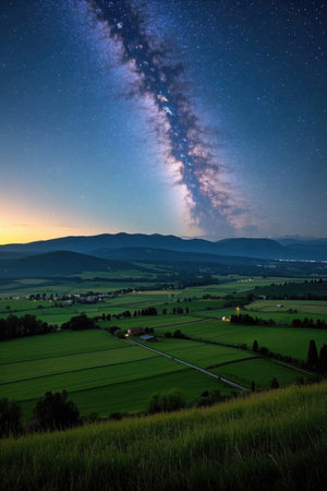 The Milky Way and the Starry Sky over the Fieldsの素材