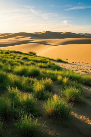 Desert dunes and green landscapeの素材