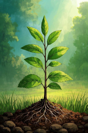 Green plants growing in the sunの素材