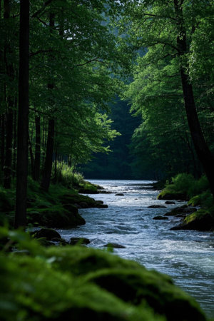 Landscape of rivers flowing in the forestの素材