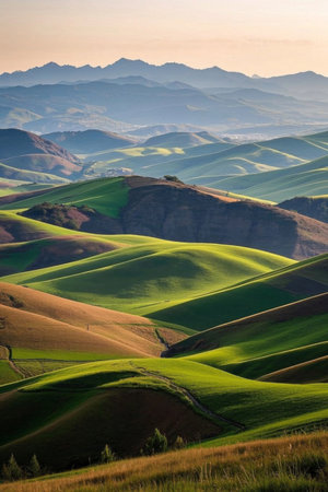 Fluctuating hills with panoramic natural sceneryの素材