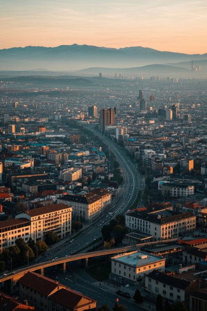 Panorama of urban architecture and transportの素材