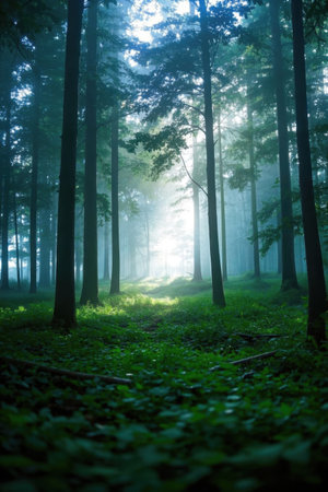 A quiet forest where sunlight penetratesの素材