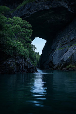 Rock cave landscape in natural mountains and watersの素材