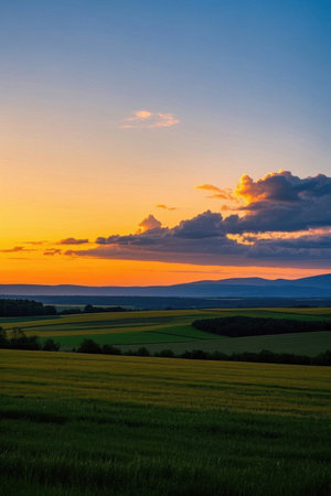 Field sunset natural sceneryの素材