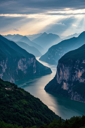 Panoramic view of Qutang Gorge natural sceneryの素材