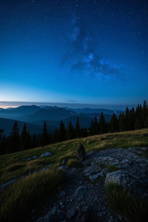 Mountain starry night view natural sceneryの素材