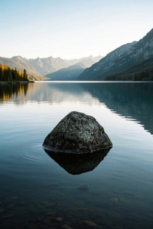 Lonely stone landscape in a mountain lakeの素材