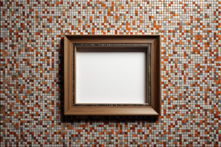 Wooden frame on mosaic wallの素材