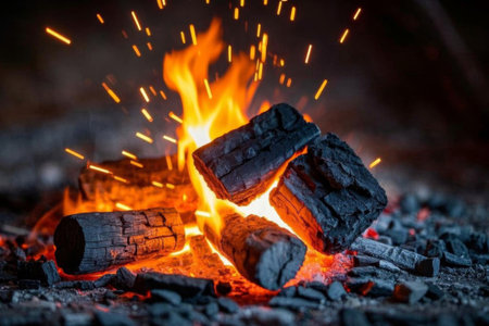 Burning firewood close up materialの素材