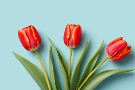 Red tulip on blue backgroundの素材