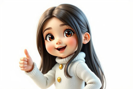 Cartoon girl giving thumbs up imageの素材