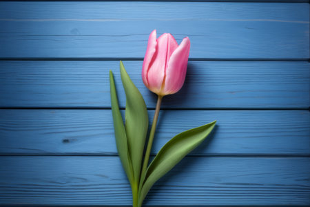 Pink tulips on blue backgroundの素材