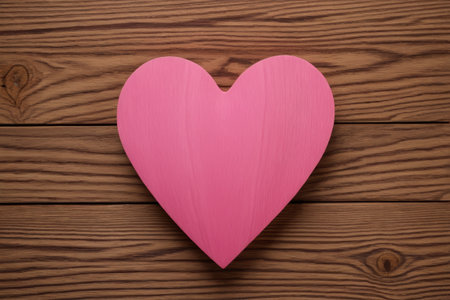 Pink heart decoration on wooden backgroundの素材