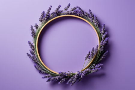 Lavender wreath on purple backgroundの素材