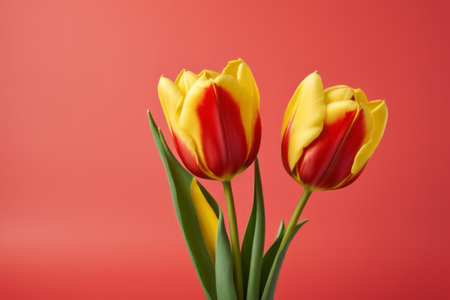 Close up of red and yellow tulipsの素材