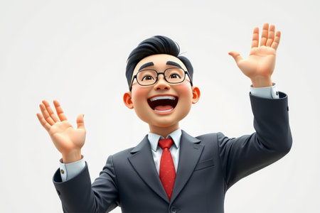 Cartoon male figure cheering in a suitの素材