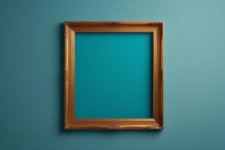 Gold decorative picture frame on blue backgroundの素材