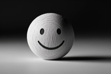 Close up of a spherical object with a smile symbolの素材