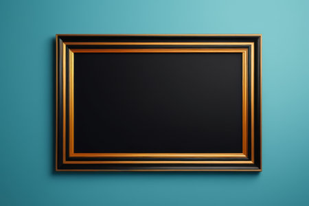 Gold decorative painting frame on blue backgroundの素材