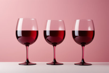 Three tall glasses of red wineの素材