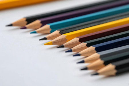 Colored pencils neatly arranged close upsの素材