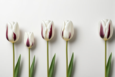 Purple and white striped tulip on white backgroundの素材