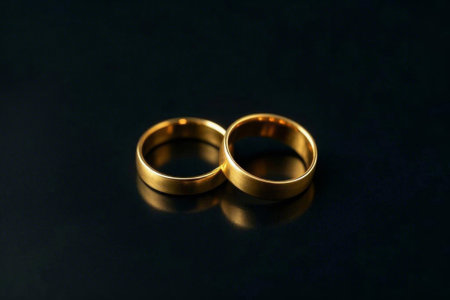 Close up of two gold ringsの素材