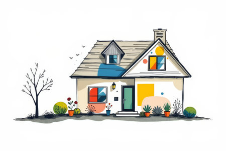 Hand drawn style color house illustrationの素材