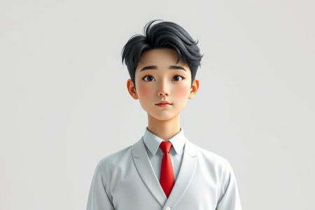 Cartoon boy in white suit and red tieの素材