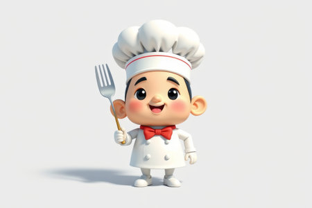 Cartoon chef holding forkの素材