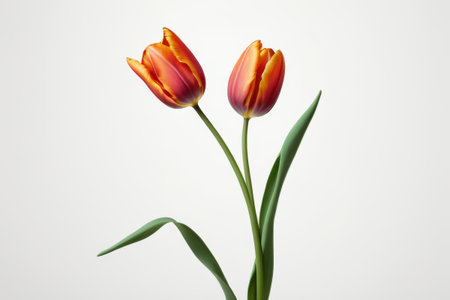 Close up of two orange red tulipsの素材