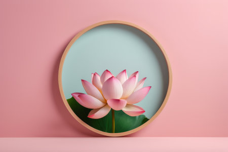 Pink lotus flowers in full bloom in a round frameの素材