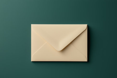Beige envelope on green backgroundの素材