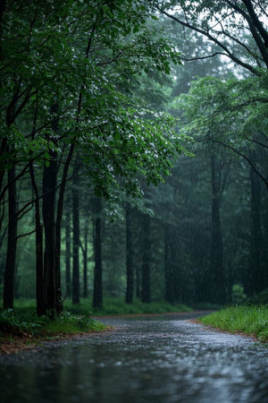 The scene of forest paths in the rain forestの素材