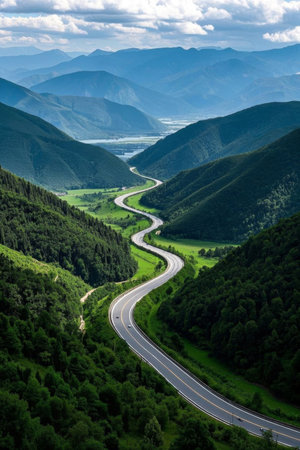 Winding mountain road natural sceneryの素材
