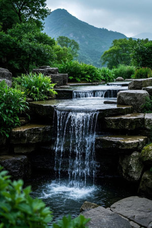 Mountain stream waterfall natural sceneryの素材