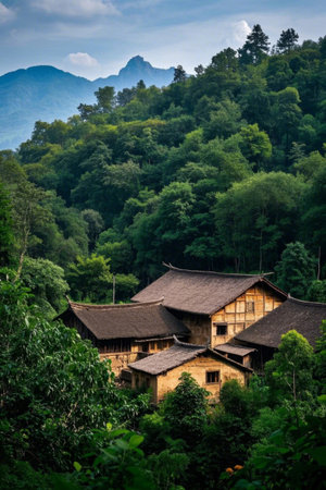 Traditional wooden village in the mountainsの素材