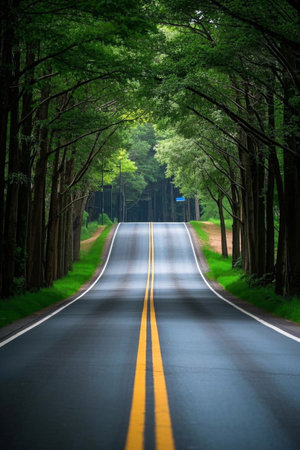 Road scenery in the forestの素材