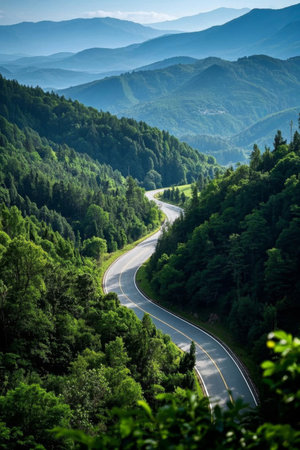 Winding mountain roads and dense forest scenesの素材