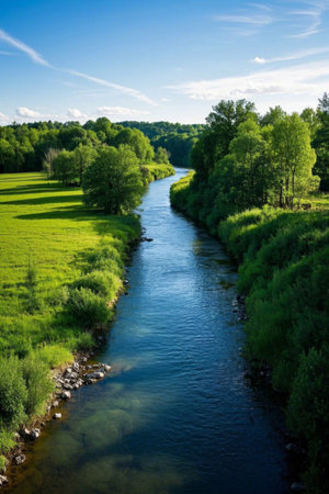 Green natural scenery along the riverの素材