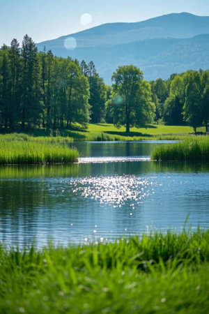 Lakeside forest natural sceneryの素材