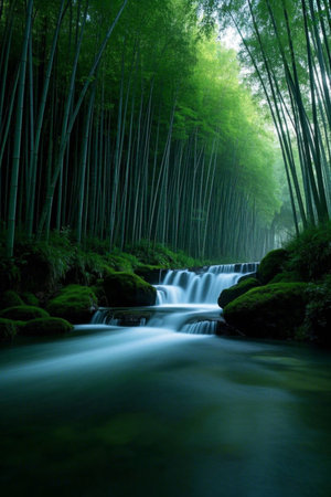 Stream scenery in bamboo forestの素材