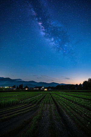 Night view of the field starry skyの素材