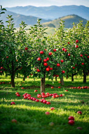 Apple orchard harvest sceneの素材