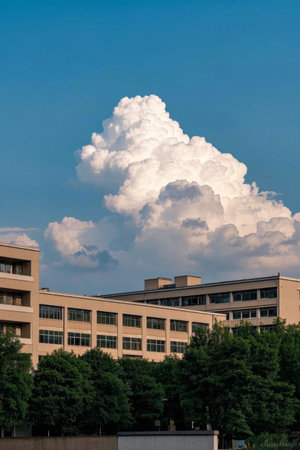 Cloud landscape over city buildingsの素材