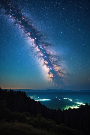 Night sky and stars in the mountainsの素材